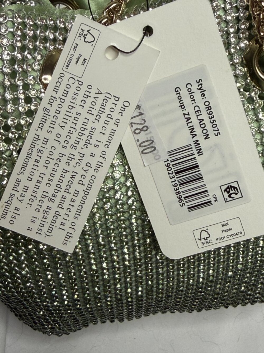 Guess Zalina Mini Purse Handbag Mesh Rhinestone Celadon Blue Green Gold NWT - Picture 9 of 12